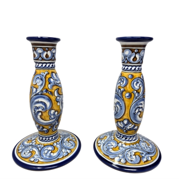 Miguel Angel Handmade & Painted Candle Holders Dela Cal Puente Spain Ceramics - Picture 1 of 11